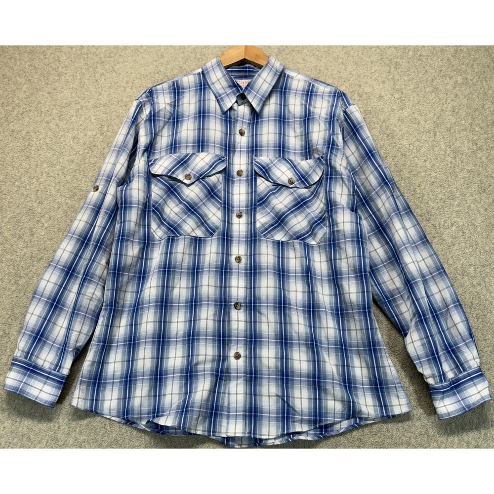 Filson Mens Button Up Shirt Blue Plaid Classic Roll Tab Sleeve Outdoor Western M